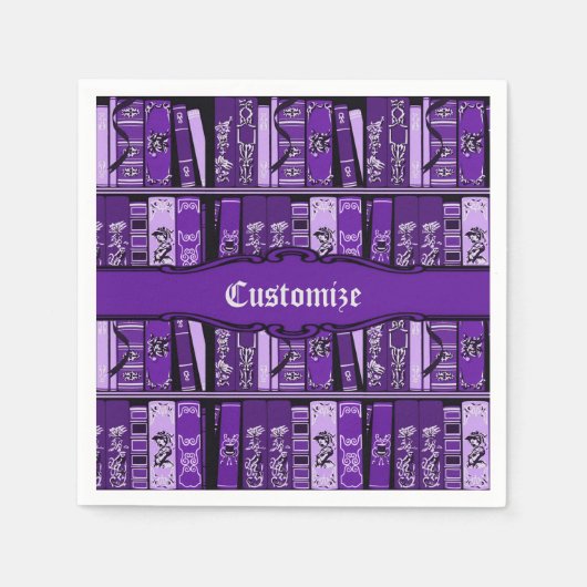 紫色の本棚ヴィンテージ本 スタンダードカクテルナプキン (正面)