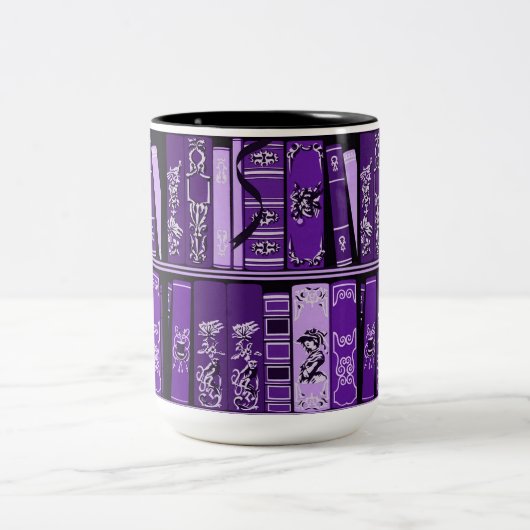 紫色の本棚ヴィンテージ本 ツートーンマグカップ (中央)