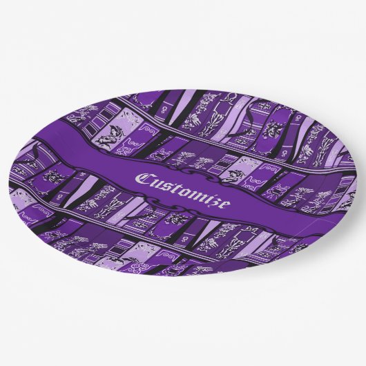 紫色の本棚ヴィンテージ本 ペーパープレート (アングル)