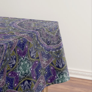 紫色の東の禅の曼荼羅の罰金の白いレース テーブルクロス