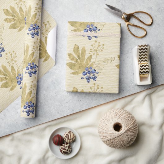 紫色の果実と離れ金ゴールドオン淡い色のイエロー ラッピングペーパー (クラフト)