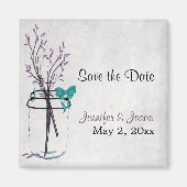 紫色の枝を持つメイソンの瓶 – 日付を保存 マグネット (正面)