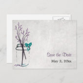 紫色の枝を持つメイソンの瓶 – 日付を保存 案内ポストカード (正面/裏面)