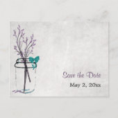 紫色の枝を持つメイソンの瓶 – 日付を保存 案内ポストカード (正面)