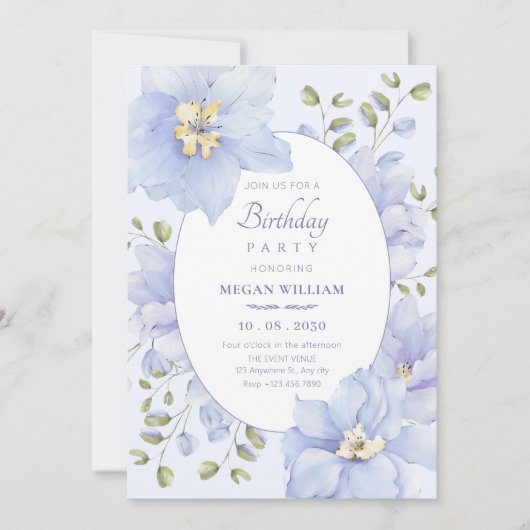 紫色の柔らかい花の開花 招待状 (正面)