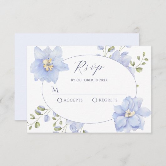 紫色の柔らかい花開花 出欠カード (正面/裏面)