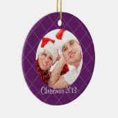 紫色の格子の休日の写真のメモリ感傷的 セラミックオーナメント (右)