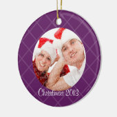 紫色の格子の休日の写真のメモリ感傷的 セラミックオーナメント (左)