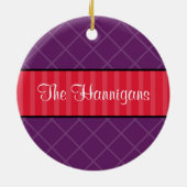 紫色の格子の休日の写真のメモリ感傷的 セラミックオーナメント (裏面)