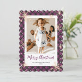 紫色の格子模様のスノーフレーク写真メリークリスマス シーズンカード (スタンド正面)