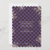 紫色の格子模様のスノーフレーク写真メリークリスマス シーズンカード (裏面)