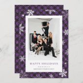 紫色の格子模様のスノーフレーク写真企業の事業 シーズンカード (正面/裏面)