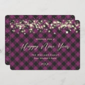 紫色の格子模様のハッピーニューイヤーカード シーズンカード (正面/裏面)