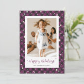 紫色の格子模様の写真ハッピーホリデーズカード シーズンカード (スタンド正面)