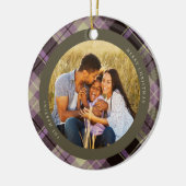 紫色の格子模様の写真 セラミックオーナメント (左)