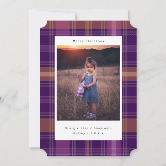 紫色の格子模様の色を変えるフォトクリスマスカード シーズンカード (正面)
