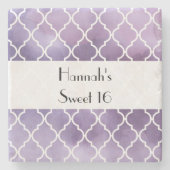 紫色の格子、モロッコトレリス、甘い16 ストーンコースター (正面)