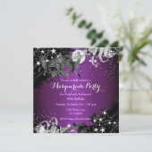 紫色の梅の輝く魔法の夜の仮装パーティー 招待状 (スタンド正面)