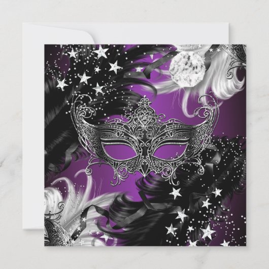 紫色の梅の輝く魔法の夜の仮装パーティー 招待状 (裏面)