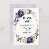 紫色の梅アイボリー金ゴールドフローラ幾何結婚の サンキューカード (正面/裏面)