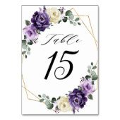 紫色の梅アイボリー金ゴールドフローラ幾何結婚の テーブルナンバー (裏面)