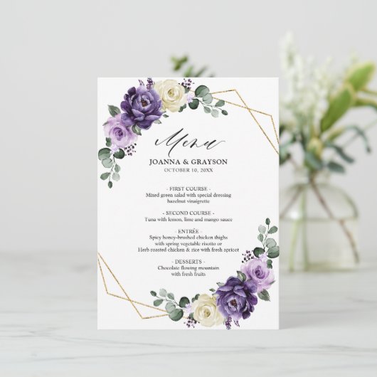 紫色の梅アイボリー金ゴールドフローラ幾何結婚の メニュー (スタンド正面)