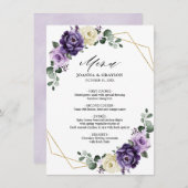 紫色の梅アイボリー金ゴールドフローラ幾何結婚の メニュー (正面/裏面)