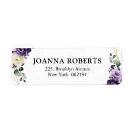 紫色の梅アイボリー金ゴールドフローラ幾何結婚の ラベル
