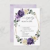 紫色の梅アイボリー金ゴールドフローラ幾何結婚の 出欠カード (正面/裏面)