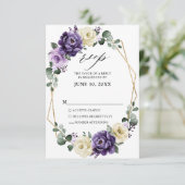 紫色の梅アイボリー金ゴールドフローラ幾何結婚の 出欠カード (スタンド正面)