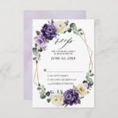 紫色の梅アイボリー金ゴールドフローラ幾何結婚の 出欠カード (正面/裏面)