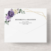 紫色の梅アイボリー金ゴールドフローラ幾何結婚Al オールインワン招待状 (裏面)