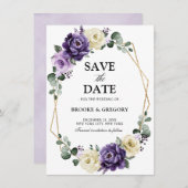 紫色の梅アイボリー金ゴールド幾何学日付の保存 (正面/裏面)