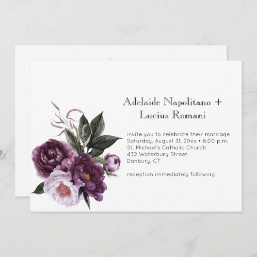 紫色の梅ピンクのフローラ水色結婚の | 招待状 (正面/裏面)