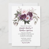 紫色の梅ピンクの水色のフローラ結婚の#3 招待状 (正面)