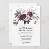 紫色の梅ピンクの水色のフローラ結婚の#3 招待状 (正面/裏面)