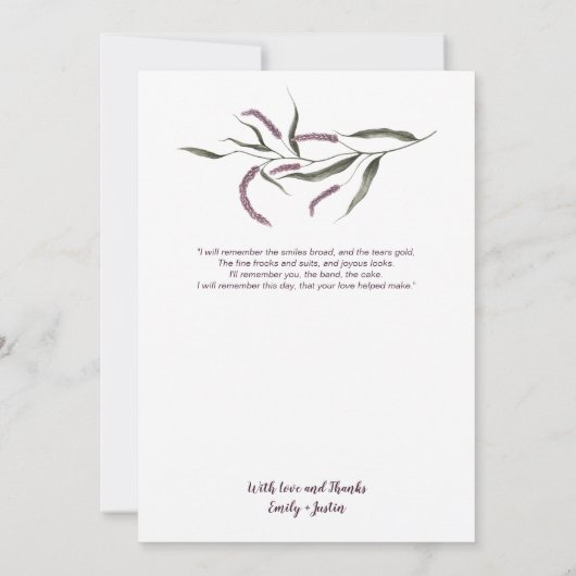 紫色の梅ピンク牡丹の写真サンキューカード サンキューカード (裏面)