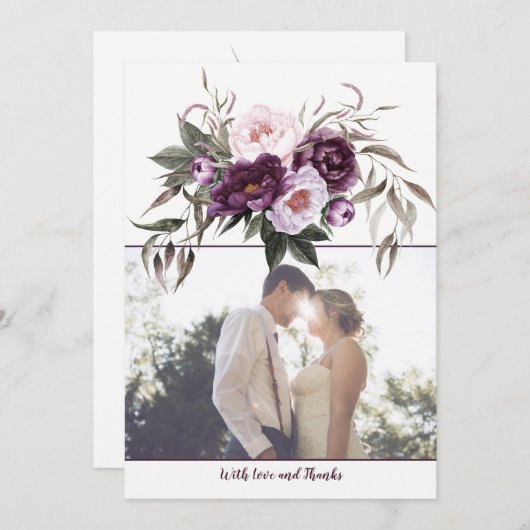 紫色の梅ピンク牡丹の写真サンキューカード サンキューカード (正面/裏面)