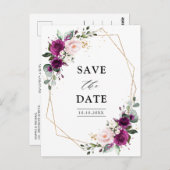 紫色の梅赤面バラ幾何学日付の保存 ポストカード (正面/裏面)