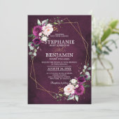 紫色の梅赤面ピンクローズボホジオメトリック結婚ス 招待状 (スタンド正面)