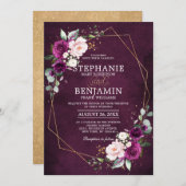 紫色の梅赤面ピンクローズボホジオメトリック結婚ス 招待状 (正面/裏面)