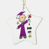 紫色の棒の姿の男の子の卒業生 セラミックオーナメント (左)