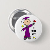 紫色の棒の姿の男の子の卒業生 缶バッジ (正面&裏面)