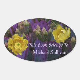 紫色の棘のあるナシのサボテン黄色の花 楕円形シール