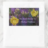 紫色の棘のあるナシのサボテン黄色の花 長方形シール (バッグ)