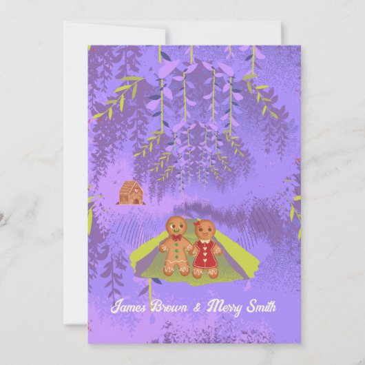 紫色の森の道で愛のジンジャーブレス結婚ズ 招待状 (正面)