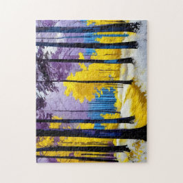 紫色の森の道に金色の日光 ジグソーパズル