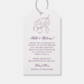 紫色の植物のアウトラインエレガントな結婚式へようこそ ギフトタグ (正面)