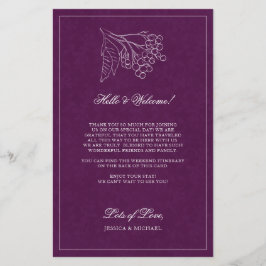 紫色の植物性エレガントな結婚式の旅程