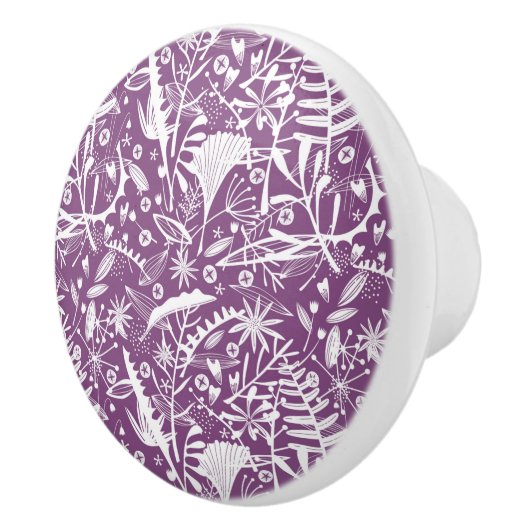 紫色の植物性シルエットフローラ セラミックノブ (右)